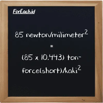 85 newton/milimeter<sup>2</sup> setara dengan 887.63 ton-force(short)/kaki<sup>2</sup> (85 N/mm<sup>2</sup> setara dengan 887.63 tf/ft<sup>2</sup>)
